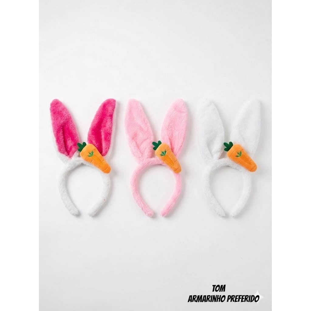 Tiara Orelhinhas de Coelho de Pelúcia com Cenourinha 3 modelos