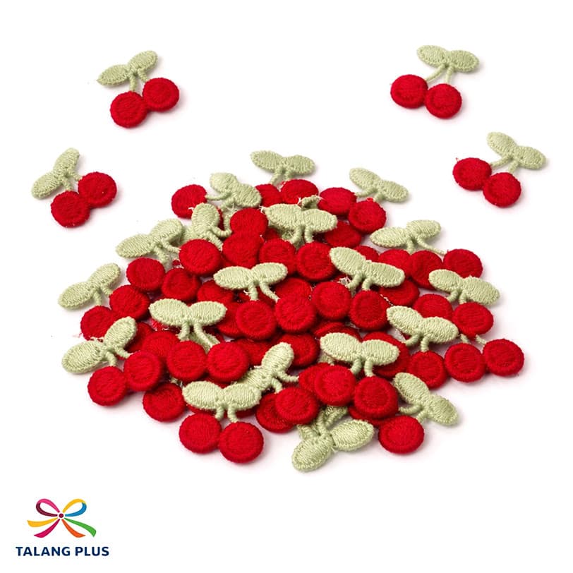 aplique cerejinha de tecido  Aplique Bordado Cereja 100 pcs