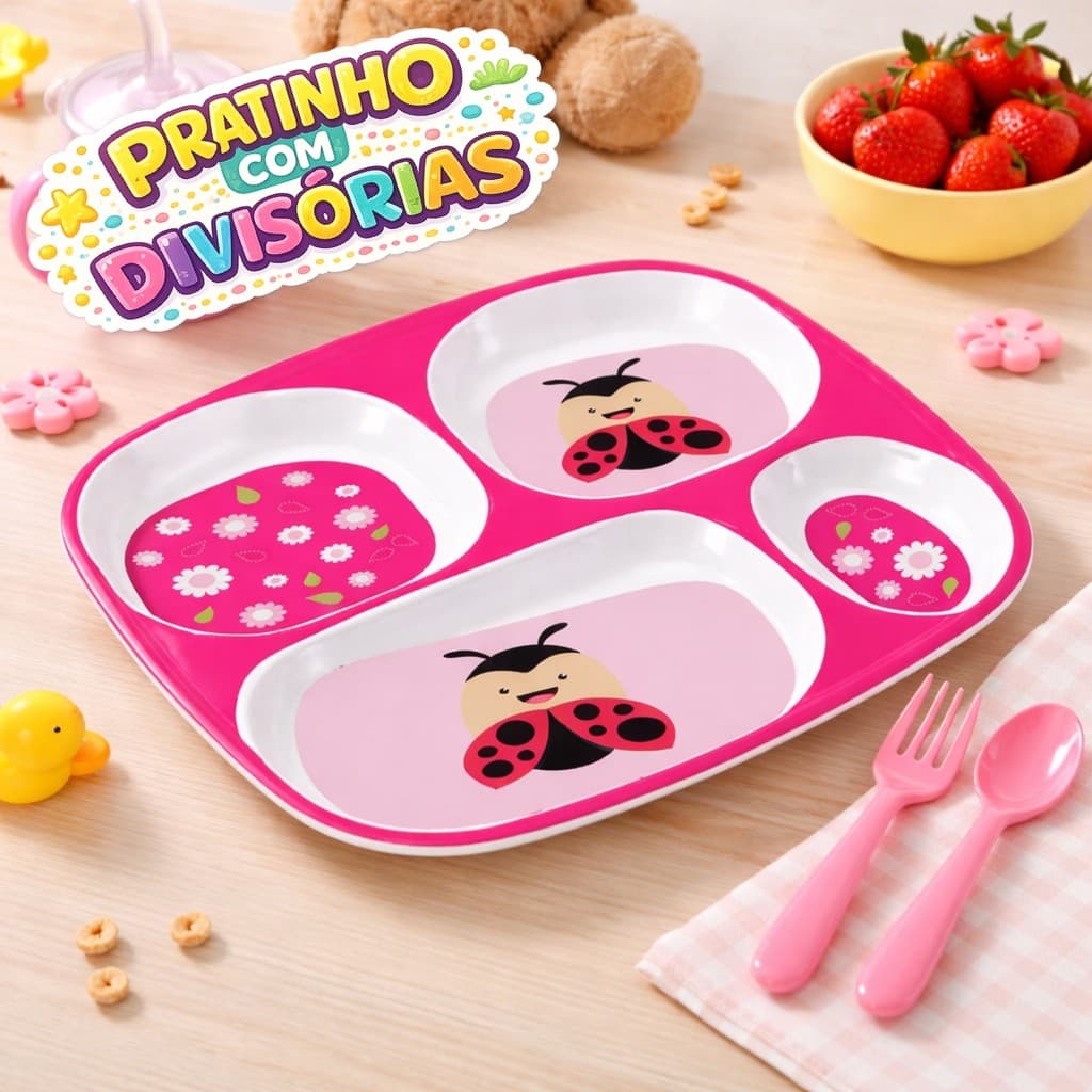 Prato Raso Divisórias Tigela Bowl Squeeze Refeição Alimentação Infantil Bebe Melamina