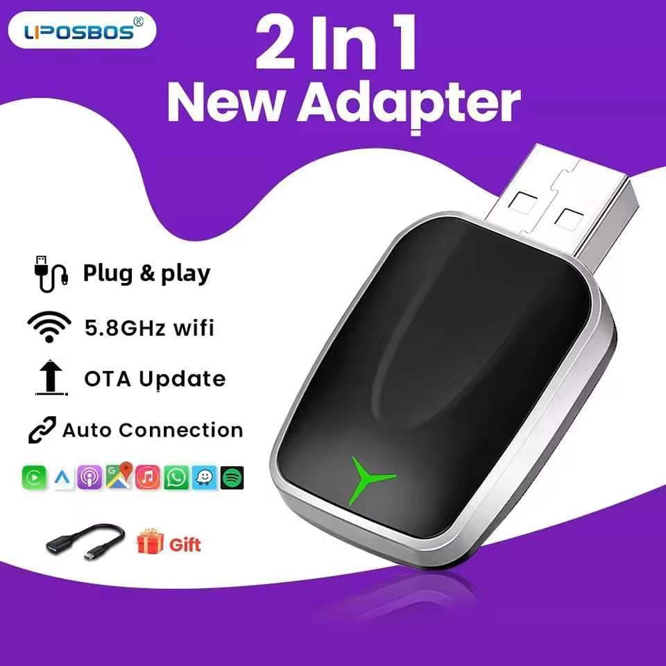 Adaptador Automático 2 Em 1 Com Fio Para CarPlay Android Sem Plug and Play Carro 98 % OEM/Auto