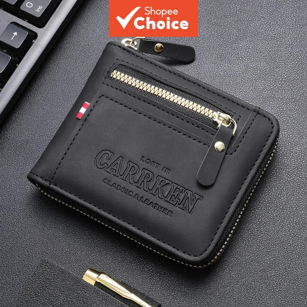 Carteira Curta CarrKen Para Homens , Casual , Com Zíper , Em Relevo , Capa De Identificação Vários Cartões E Bolso Moeda