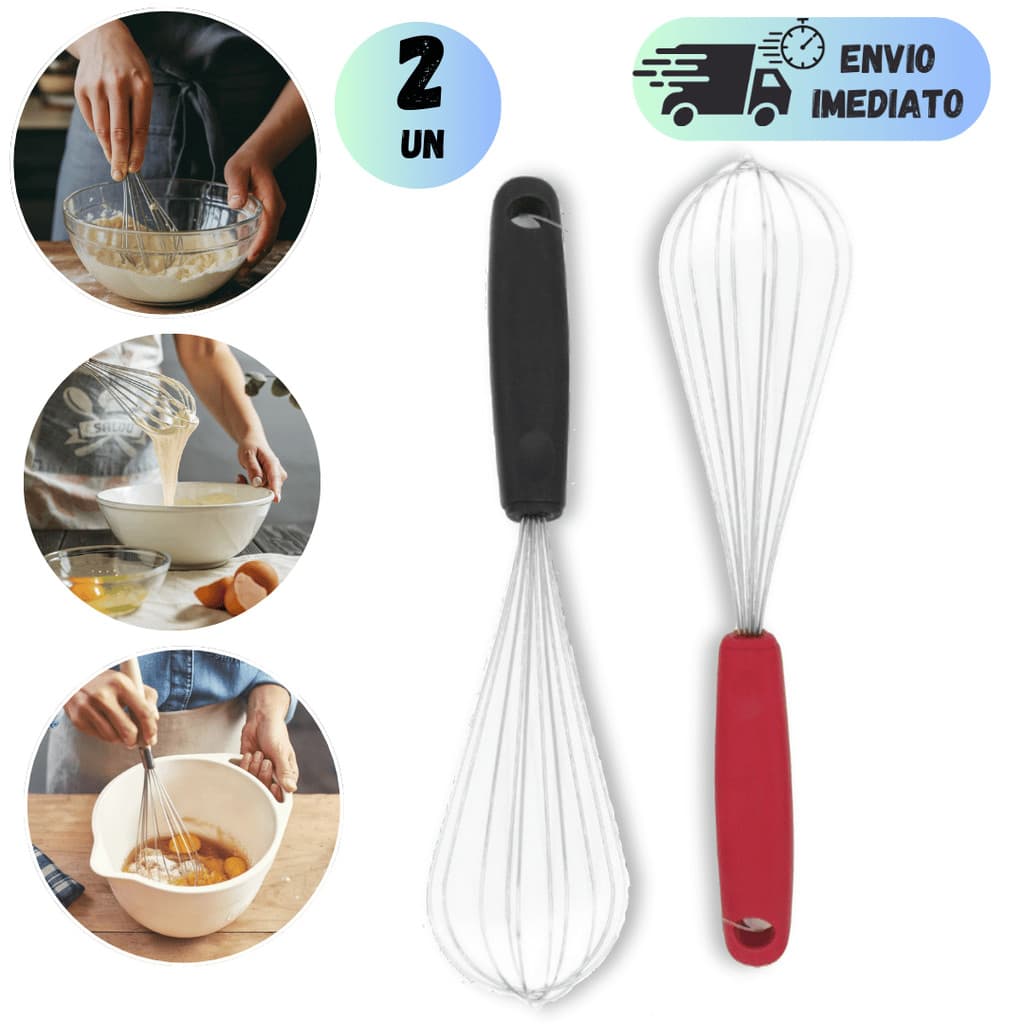 KIT 2 BATEDOR PROFISSIONAL FUE OVOS MASSAS INOX GRANDE BOLOS MISTURAS COZINHA