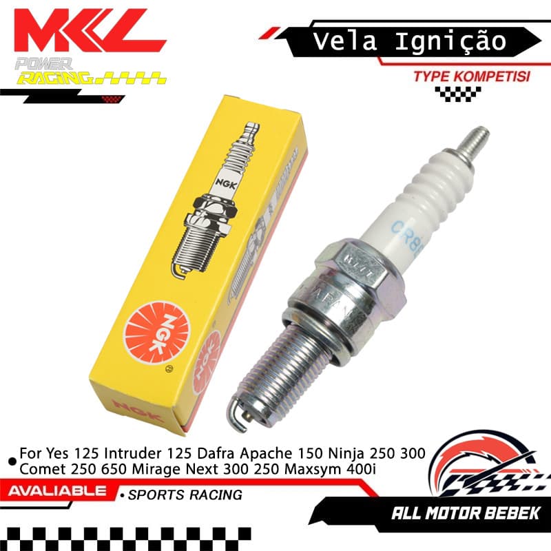CR8E Vela Ignição Yes 125 Intruder 125 Dafra Apache 150 Ninja 250 300 Comet 250 650 Mirage Next 300 250 Maxsym 400i
