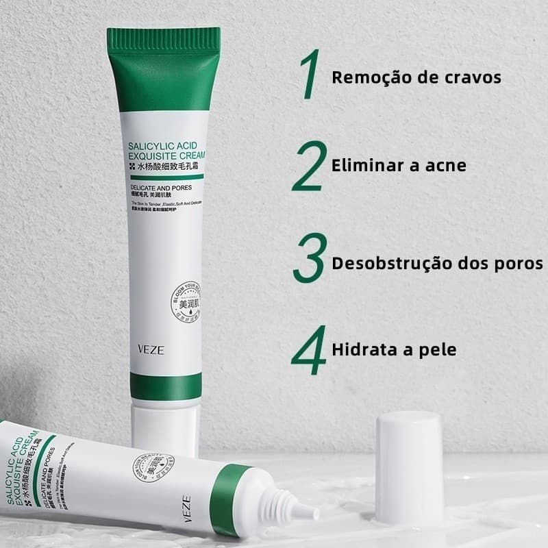Creme Verde Facial De Ácido Salicílico Rejuvenescedor Elimina Poros,Remove Cravos e HIdrata
