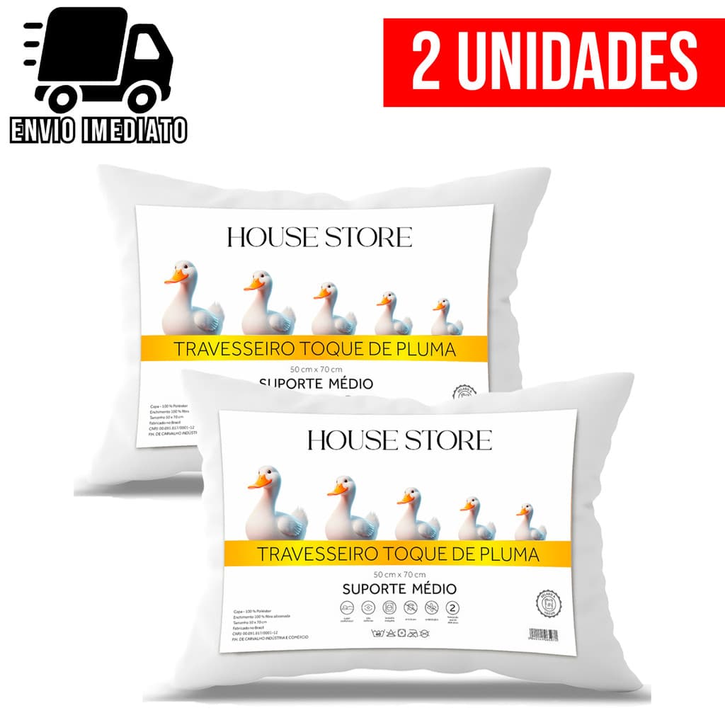 Kit 2 Travesseiro Pluma de Ganso Premium Macio Conforto Hotel Luxo Antialérgico