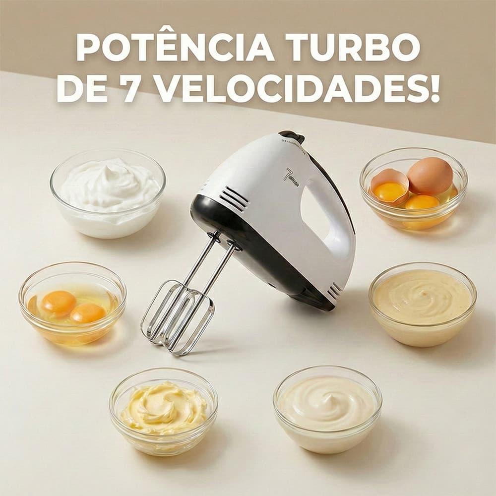Batedeira de Mão Elétrica 7 Velocidades 260W Mixer para Bolo Chantilly Ovos Massas Leves 110V