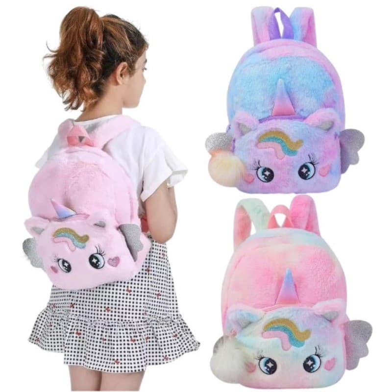 Mochila Bolsa Infantil De Pelúcia Fofa De Unicórnio Para Meninas Bolsinha Pelúcia