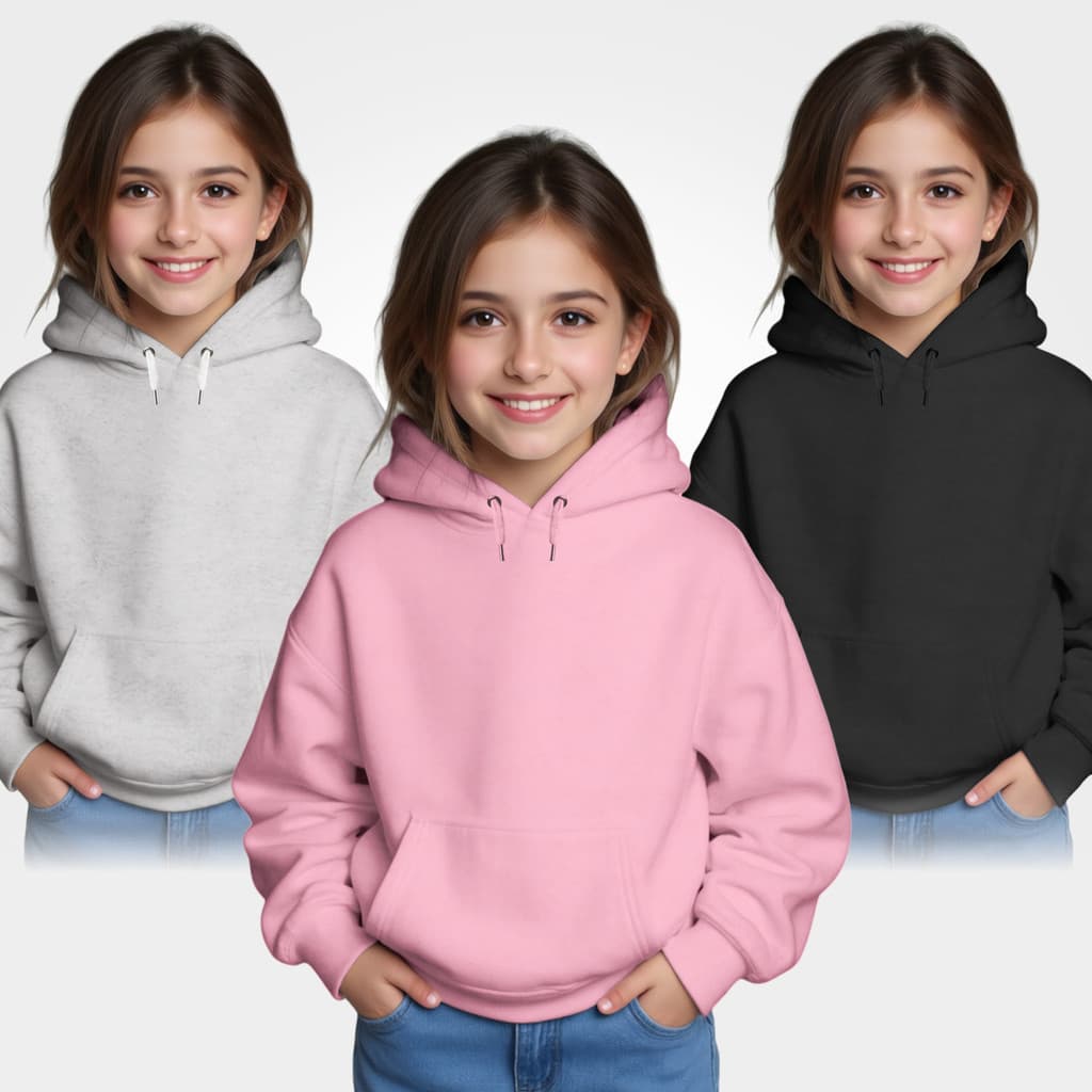 Kit 3 Blusas de Frio Moletom Infantil Flanelado Canguru Sem Estampa Menina Menino Liso Com Capuz