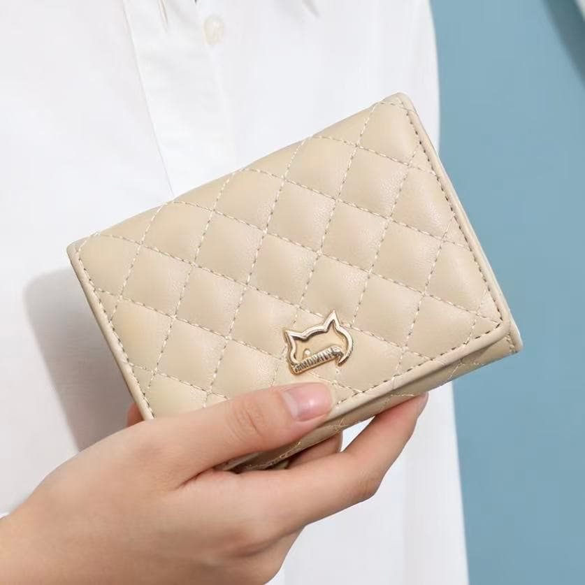 Carteira Feminina Curta Com logo Em Gato Metal Vários Compartimentos Para Cartões E Moedas Dobrável Simples D465 LING