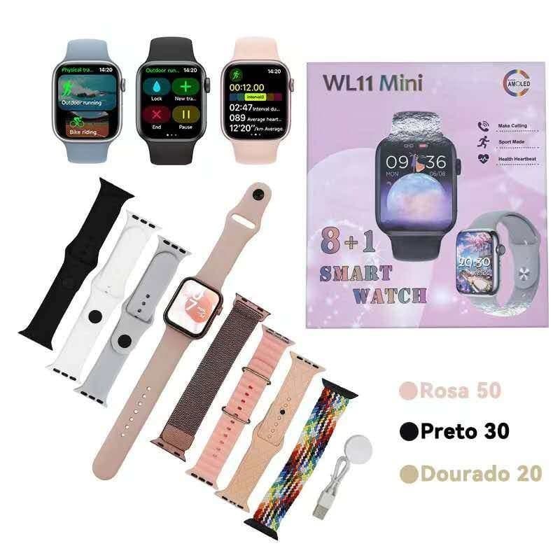 Smart Watch Inteligente séries11 WL11 MINI 38mm com 8 pulseiras BPM  Esportes feminino e masculino