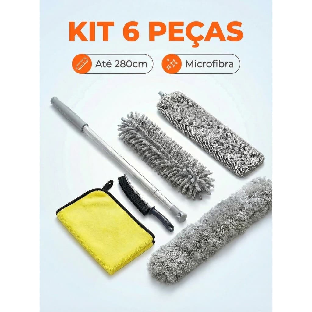 Kit 6 Peças Mop Espanador De Pó, 280cm Ajustavel Dobravel Flexível Retrátil Limpador Casa
