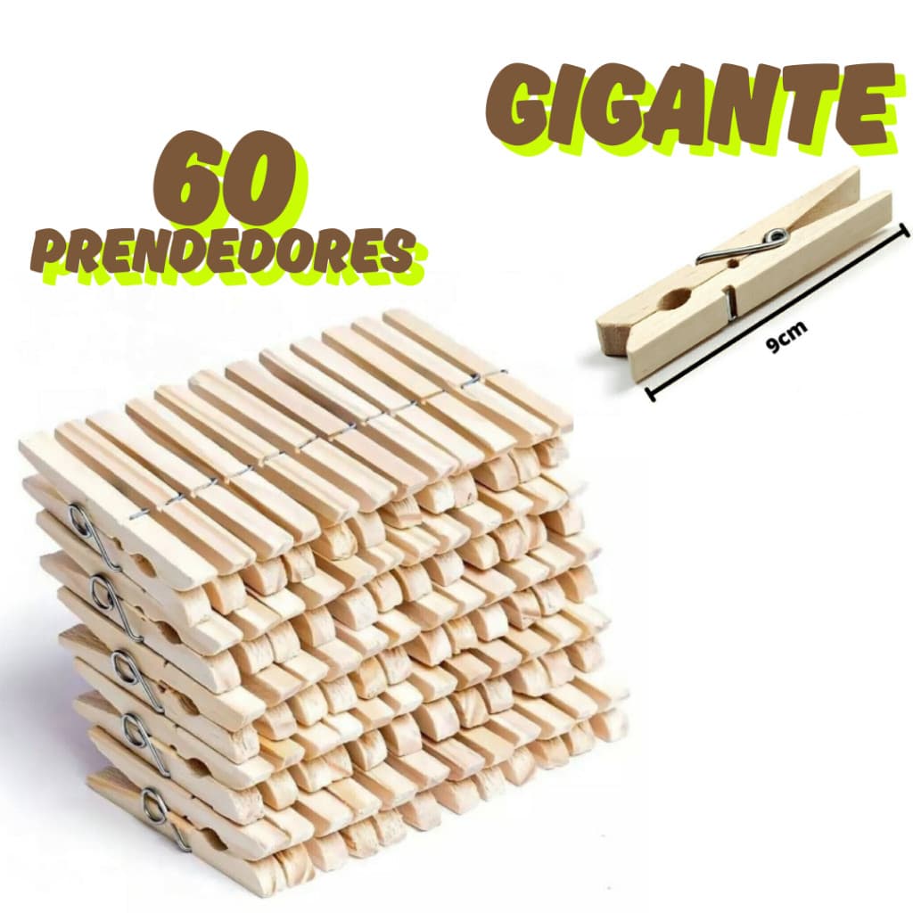 KIT Pregador GIGANTE de Madeira Reforçado 12/24/36/48/60 Unidades – Alta Resistência