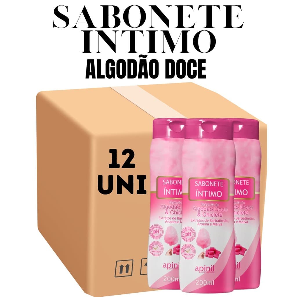 Kit 12 Unidades Sabonete Íntimo Feminino Aroma de Algodão Doce 200ml Apinil