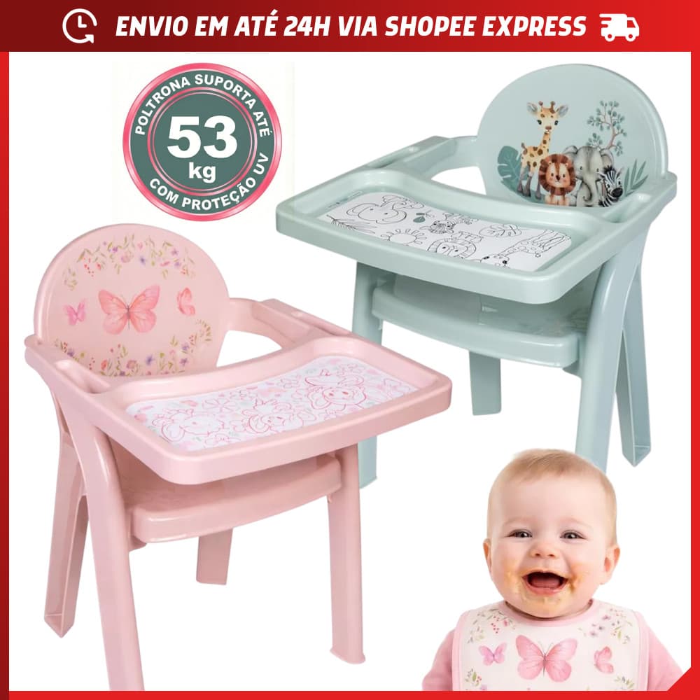 Poltrona de Alimentação Plasutil Infantil Portátil Cadeira Refeição Para Bebê com Bandeja de Colorir
