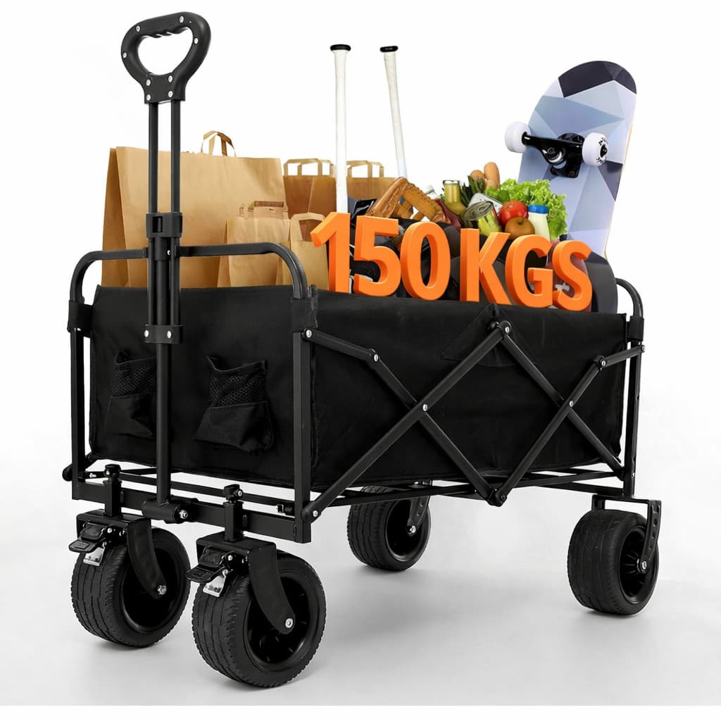 Carrinho Multiuso 150kg Dobrável Portátil Rodas Grossas Praia Camping Eventos Feira Compras