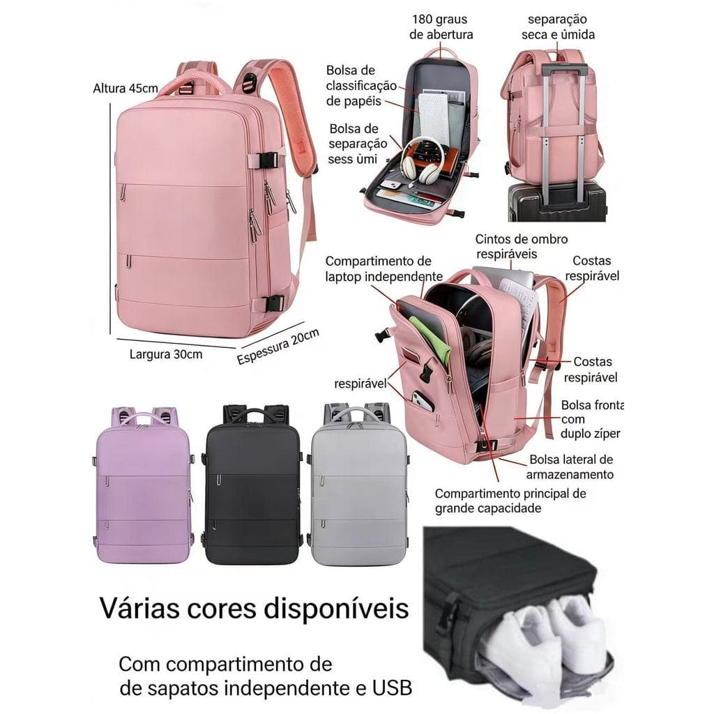 Mochila Executiva Reforçada Masculina/Feminina e Compartimento para Notebook Impermeável COM USB