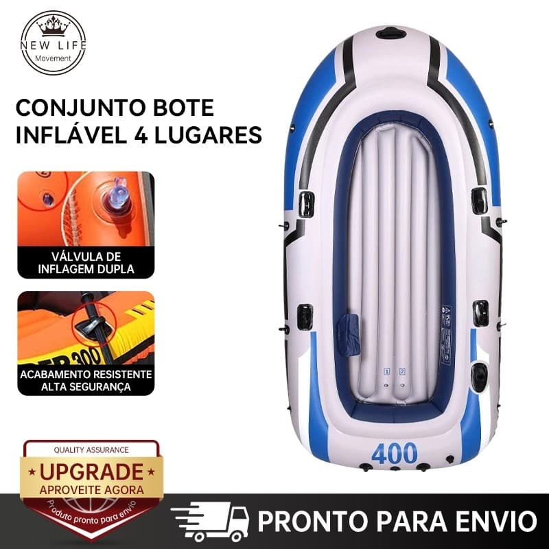 Barco Inflável para 4 Pessoas Conjunto Completo Azul e Branco 272x135cm 320kg