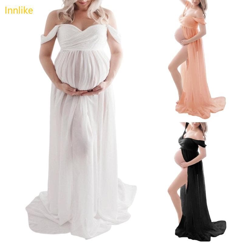 Innlike Elegante Vestido Maternidade Poliéster Macio Contorno Lisonjeiro Esperando Atualizações Para Fotos