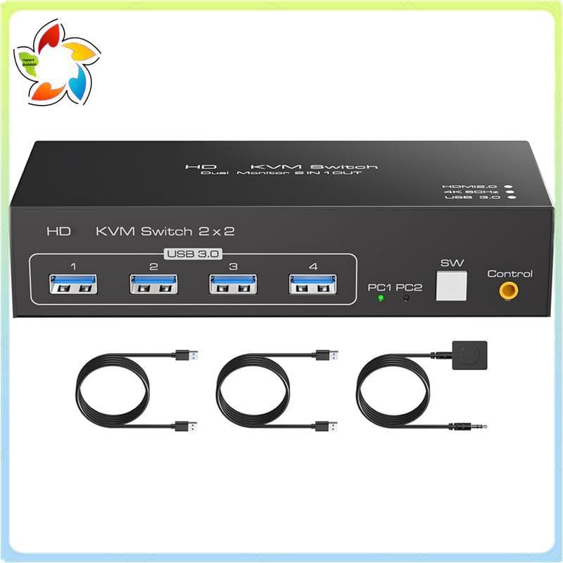 Para Monitor Duplo KVM Switch 4K60Hz Suporte 2 Monitores 2 Computadores-PC Portátil Compartilhar Plugue Ue