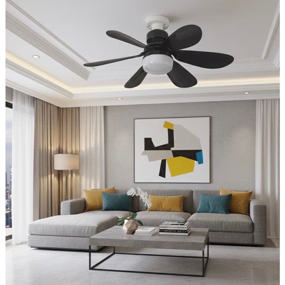 Ventilador de Teto Silencioso Turbo LED 3 Cores E27 6 Pás 80W Controle Remoto Timer Bivolt