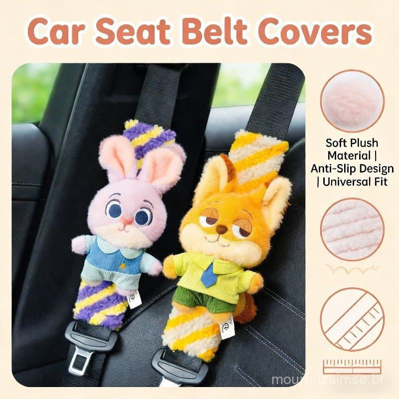 1 Pçs Almofadas De Cobertura De Cinto De Segurança Do Carro Universal Zootopia Nick Judy Ombro Almofada Protetor Alça De