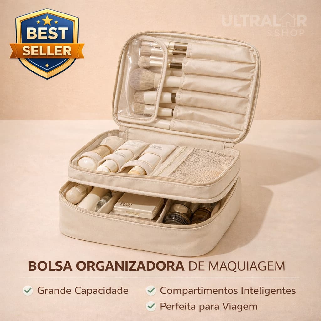 Bolsa Organizadora Com Compartimentos de Maquiagem Viagem Impermeável Grande Capacidade