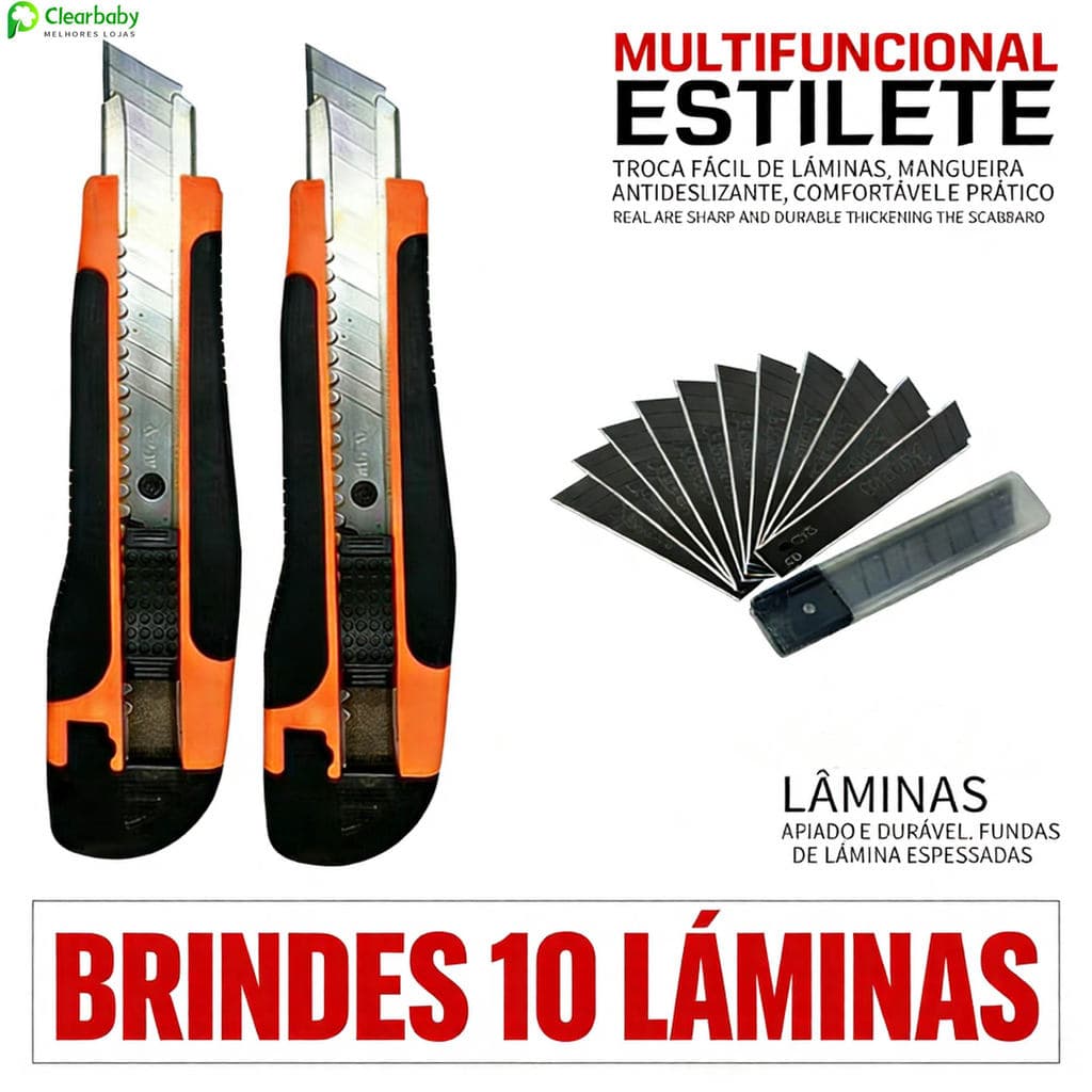 Estilete Multifuncional de Borracha Antiderrapante e Seguro Ferramenta Doméstica para Abertura de Caixas e Cortes