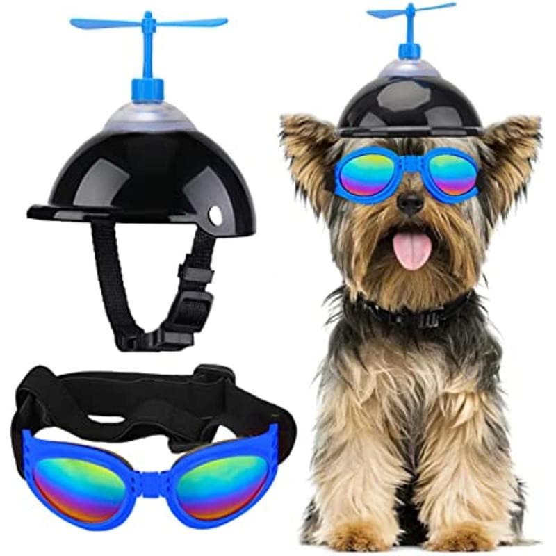 Capacete E Óculos Para Cães Com Hélice Fofa Pequenos Médios , Chapéu De Sol Ajustável Cachorros Andar De Verão