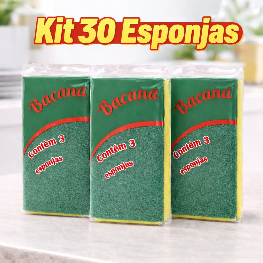 Kit 30 Esponjas Bacana Original Esponflora⭐ +10k Avaliações | Dupla Face p/ Louça Cozinha Limpeza