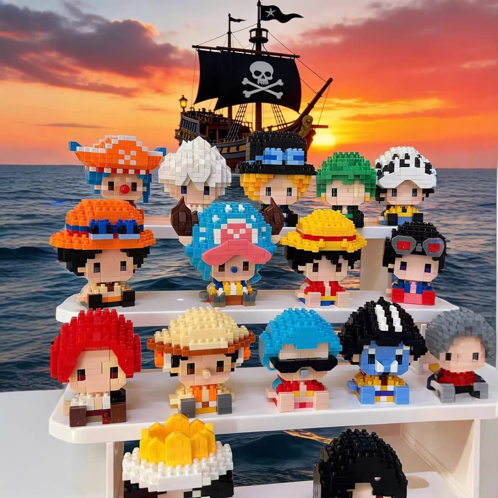 Nlnm Cartoon Micro blocos de construção m195-m214 tema pirata gama completa modelo bloco de construção boneca decoração 