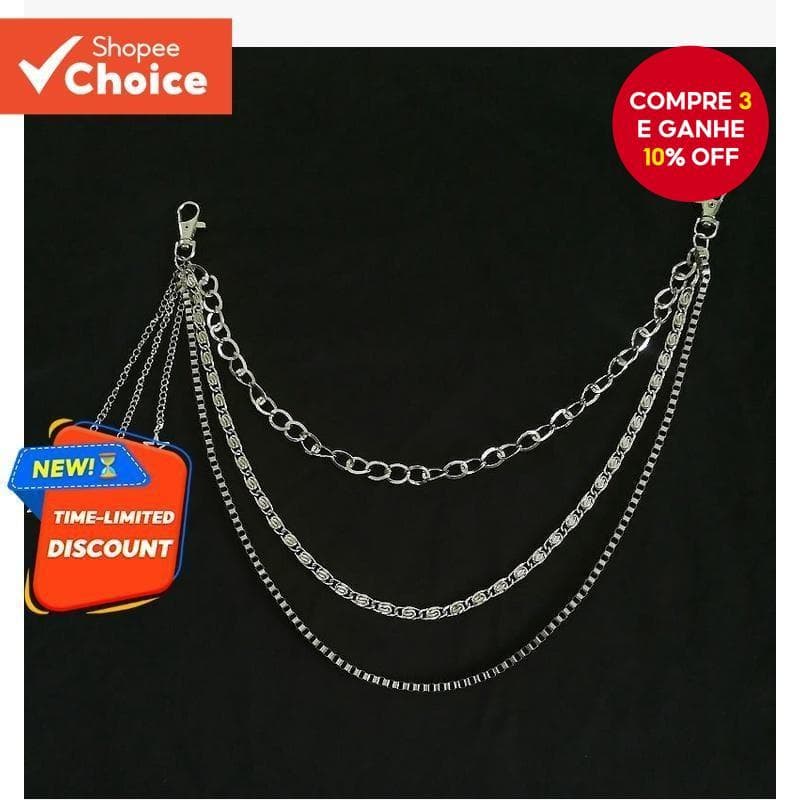 Corrente De Cintura Retrô Hip Hop Com Pingente De Estrela De 3 Camadas , Calças De Metal , Cinto Para Meninas