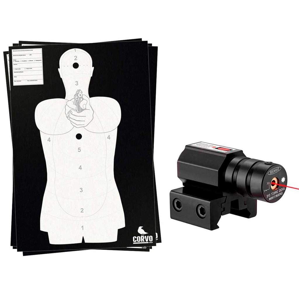 Kit 10 Alvo Silhueta Humanoide CAC Habitualidade Clube Tiro e Emissor Mira Laser Trilho 20/22mm