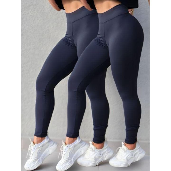 Kit 2 Calça Legging Cintura Alta Preta e Cinza Não Fica Transparente Suplex Macio