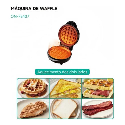 Mini Máquina De Fazer Waffle Panqueca Elétrica 600w Preto 110v ou 220v