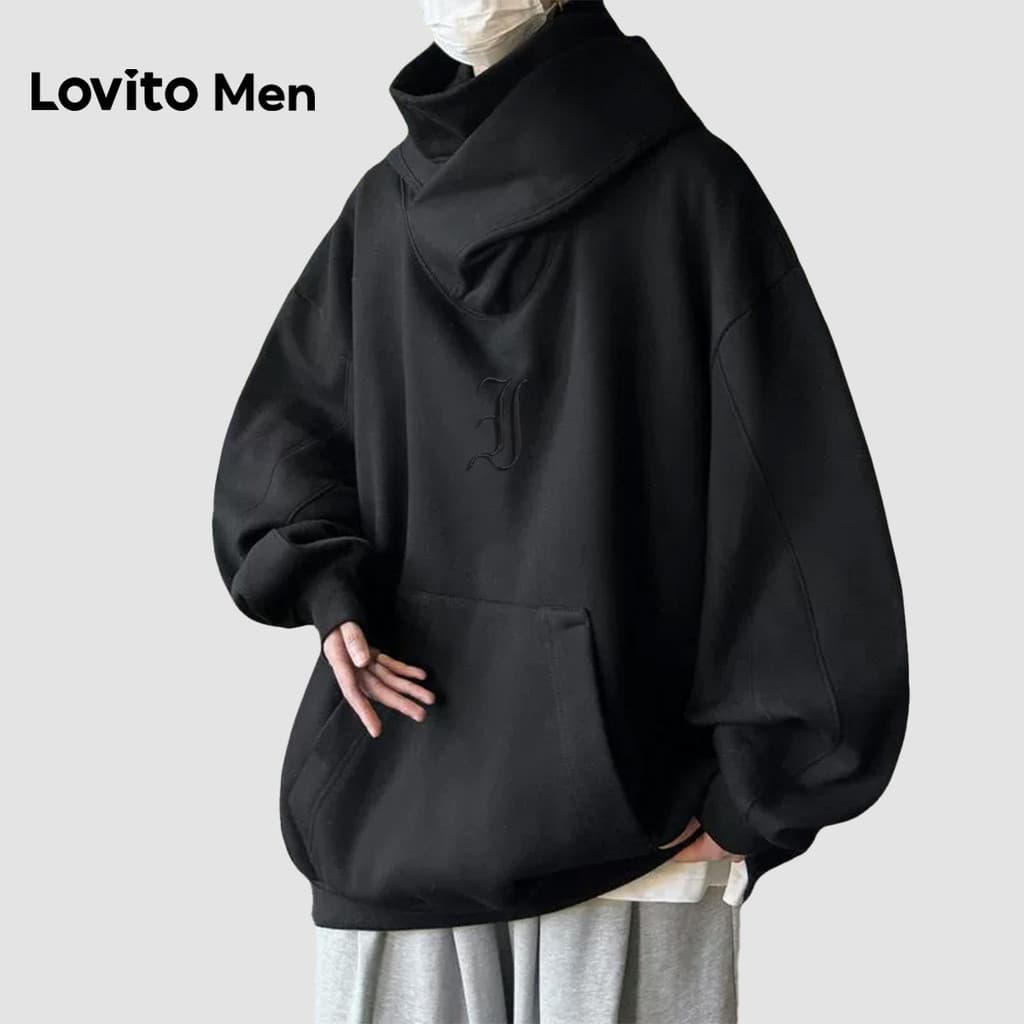 Lovito Moletom Casual Estrutura Linha Outono/inverno Moletom Preto para Homens LNE127076