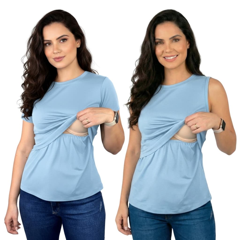 Kit Blusa + Regata Amamentação Gestante Maternidade Abertura Frontal Roupa Pós Parto Confortável