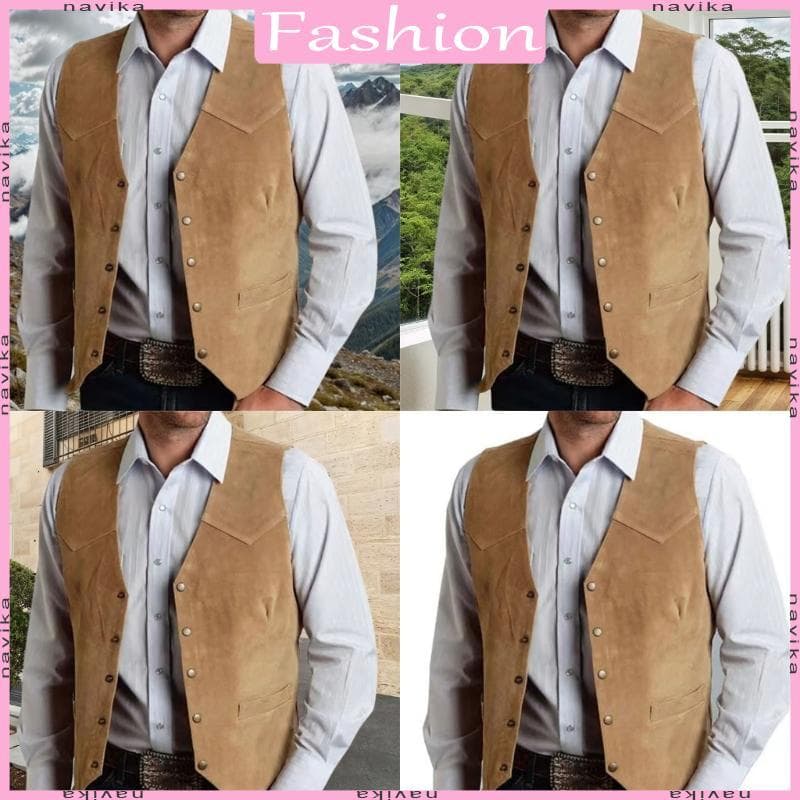 Masculino Suedes Terno Colete Casual Ocidental Jaqueta Mangas V Coletes