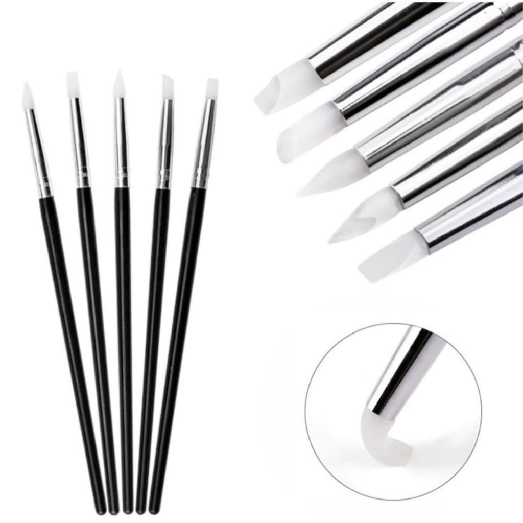 Kit 5 Pincéis de Silicone Odontológico para Resina Composta Escultura Modelagem Dentária