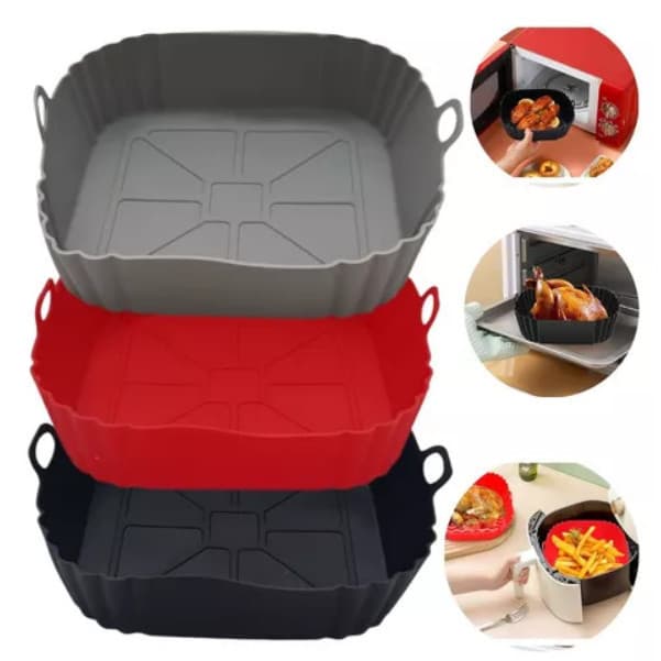 KIT 03 Formas de Silicone Quadrada Antiaderente Assadeira Air Fryer Forno Forma para Fritadeira Elétrica c Alça QUADRADA