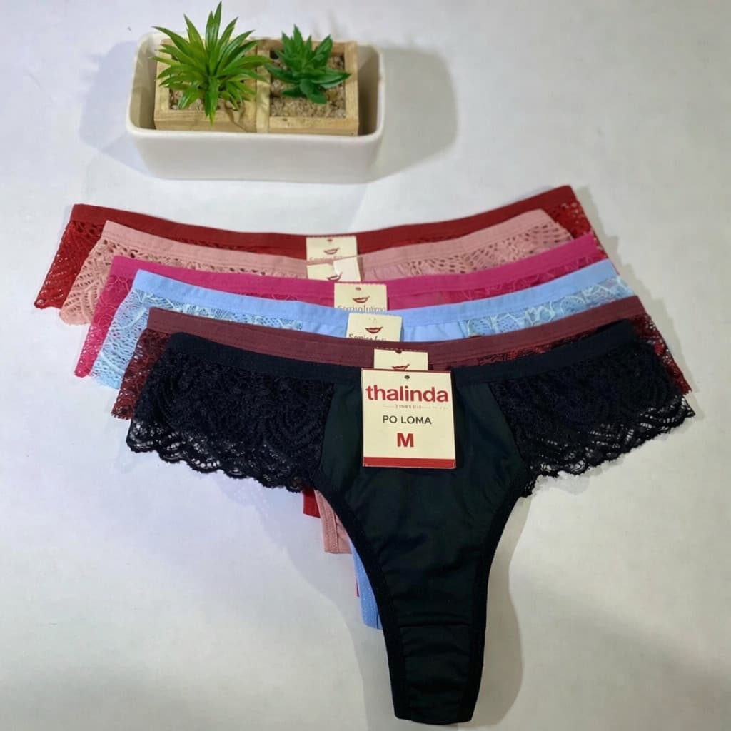 Kit 10 Calcinhas Leona Fio Dental E Renda Na Lateral Lingerie Mulher