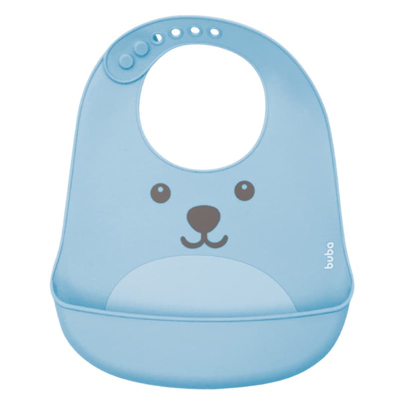 Babador Buba em Silicone com Pega Migalha Azul Ursinho