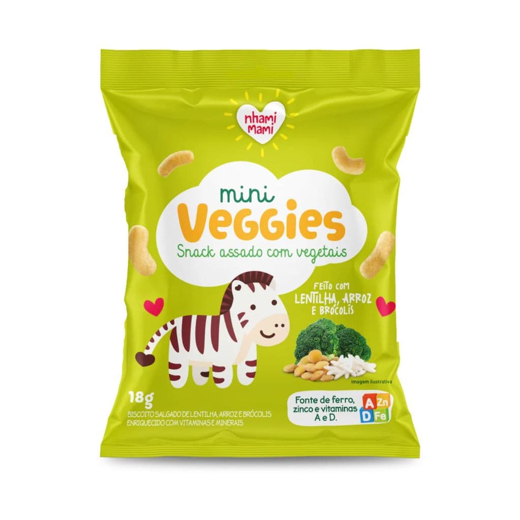 Snack Infantil Zero Glúten Lentilha Arroz e Brócolis - Vegetais Mini Veggies Nhami Mami 18g