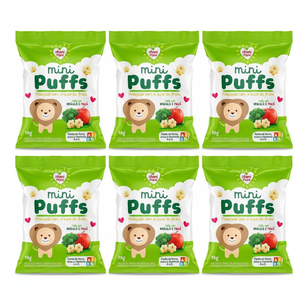 Kit Biscoito de Arroz Mini Puffs Brócolis e Maçã Nhami Mami - 6 unidades de 15g 