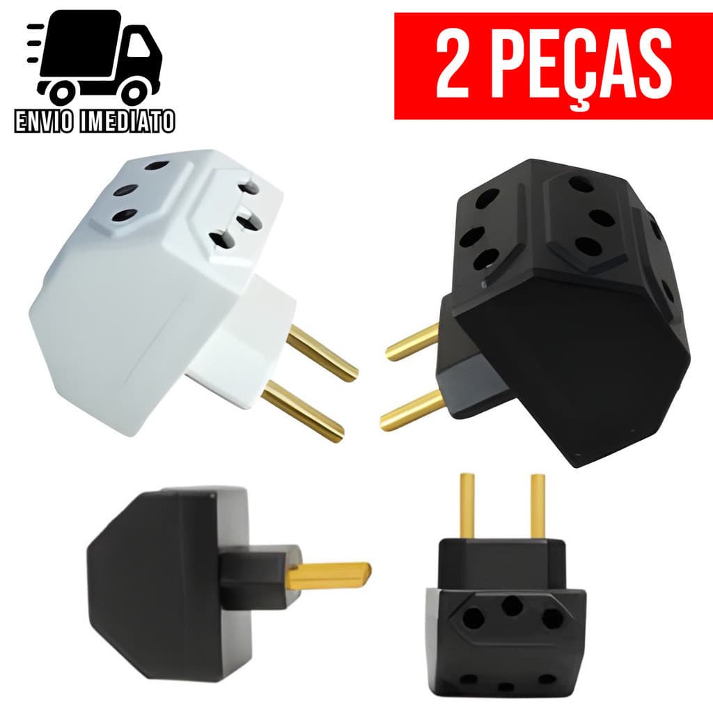Kit 2 Adaptador de Tomada Benjamin Multiuso Meia Lua com 5 Entradas Bivolt 10A e 20A