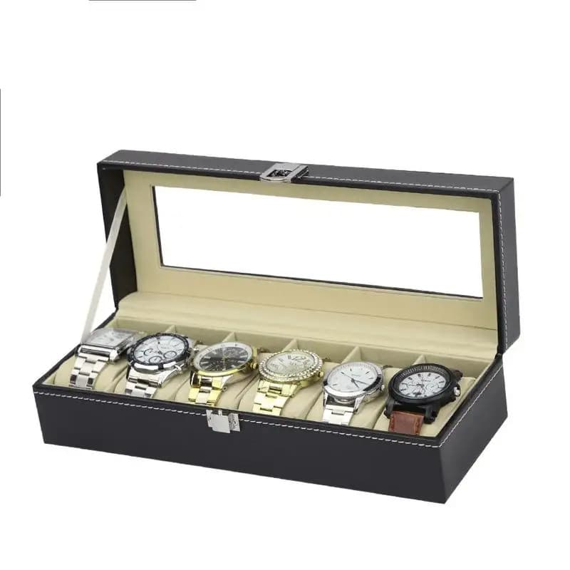 PU Leather Watch Storage Box, Assista Acessórios, Display Case, Suporte, Organizador, Caixa de Jóias, 6 Slots