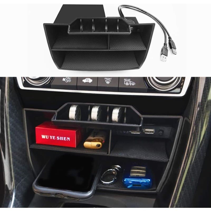 Caddy De Plástico ABS À Prova D'água Para Honda Civic Sedan 10a Geração Caixa De Console Central Organizador De Bandejas