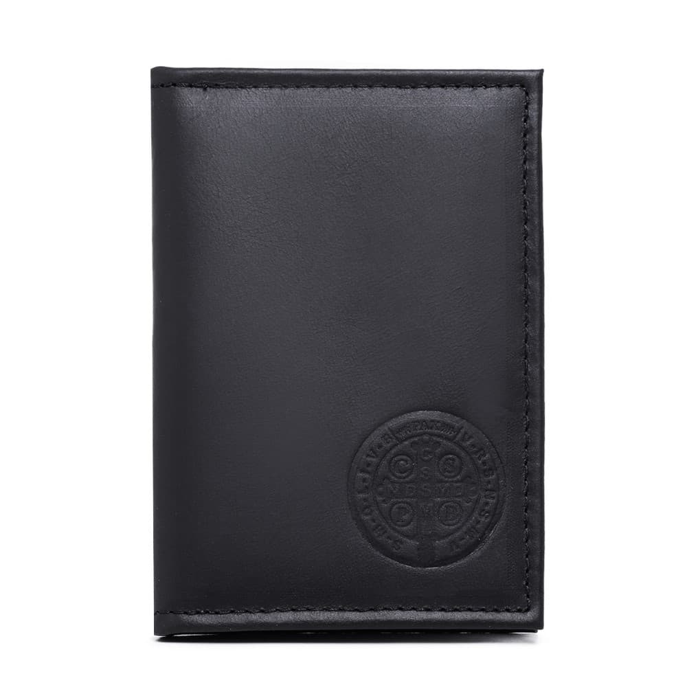 Porta Documento CNH RG Couro Divisorias Para Cartoes Plasticos Internos Estampa Medalha São Bento