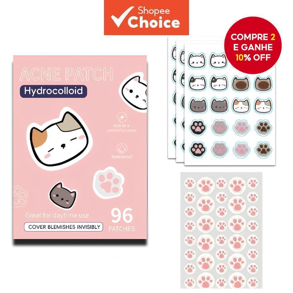 96 PCS de Patches Hidrocolóides para Acne no Rosto, adesivos bonitinhos para cobrir espinhas e manchas.