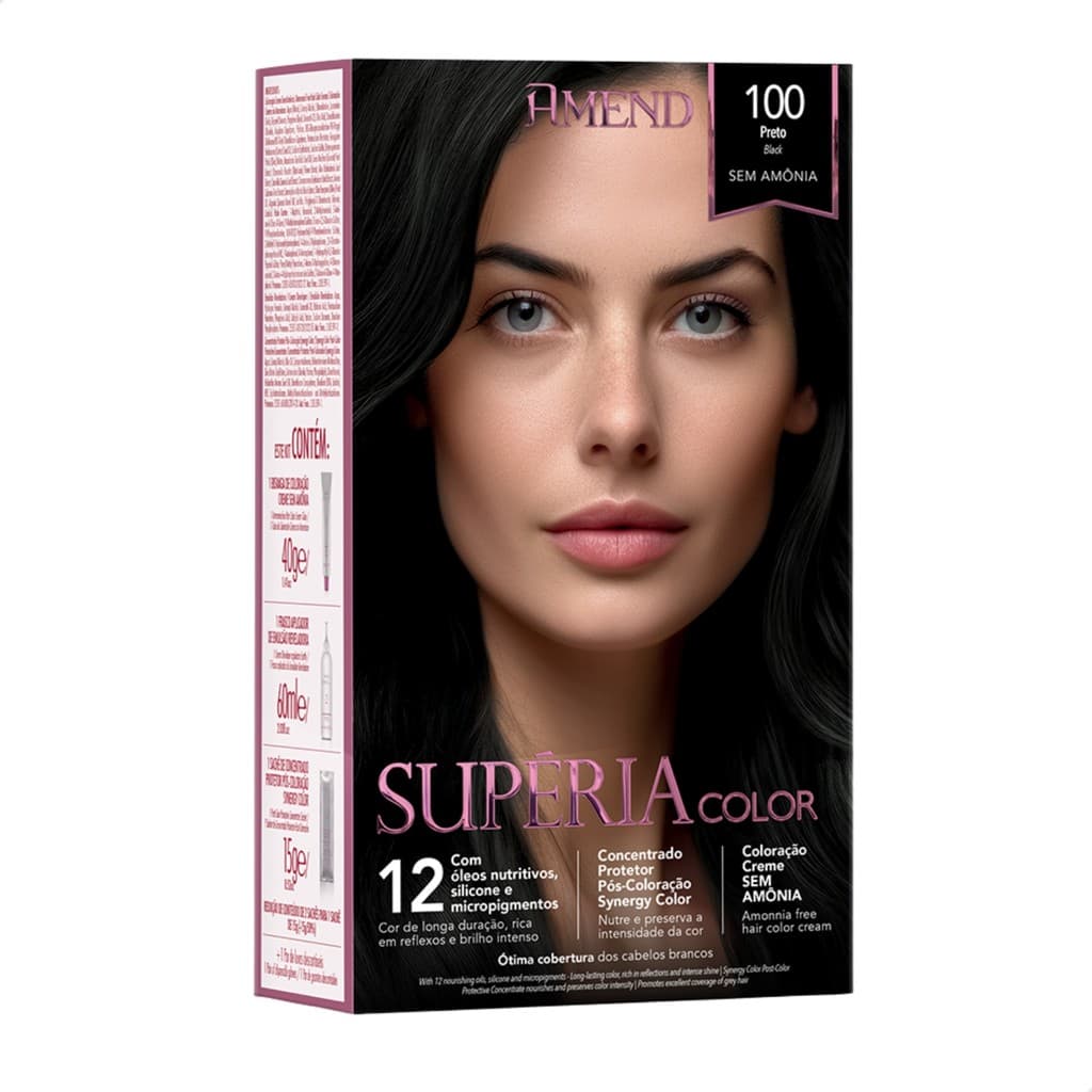 Tinta de Cabelo Amend Superia Color 100 Preto Sem Amônia