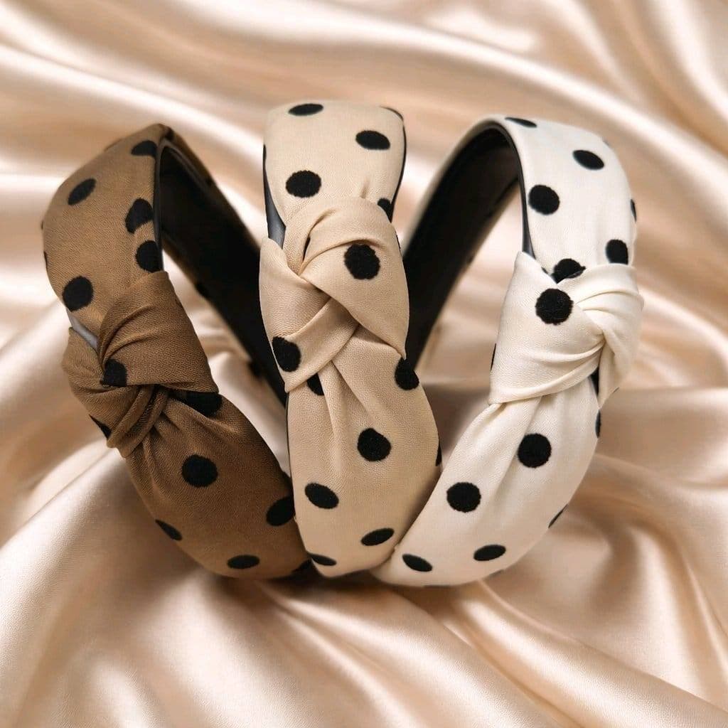 Faixa de cabelo Tiara Feminina Tecido Detalhe Nó com Bolinhas